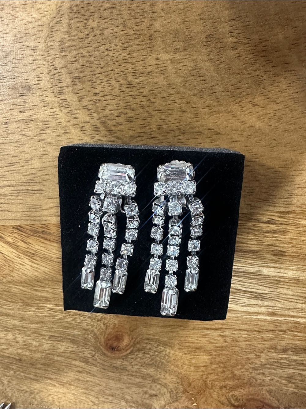 Vintage 1950s rhinestone waterfall fringe clip-ons